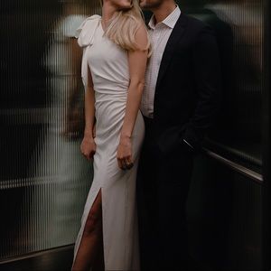 BHLDN ANTHROPOLGIE White Maxi Dress with one shoulder and Bow